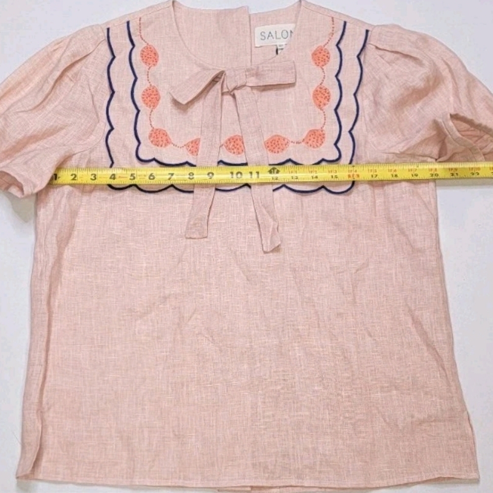 SALONI Marlowe Embellished Linen Top Peach/Pink Women's Size 6 NWT - Picture 9 of 15
